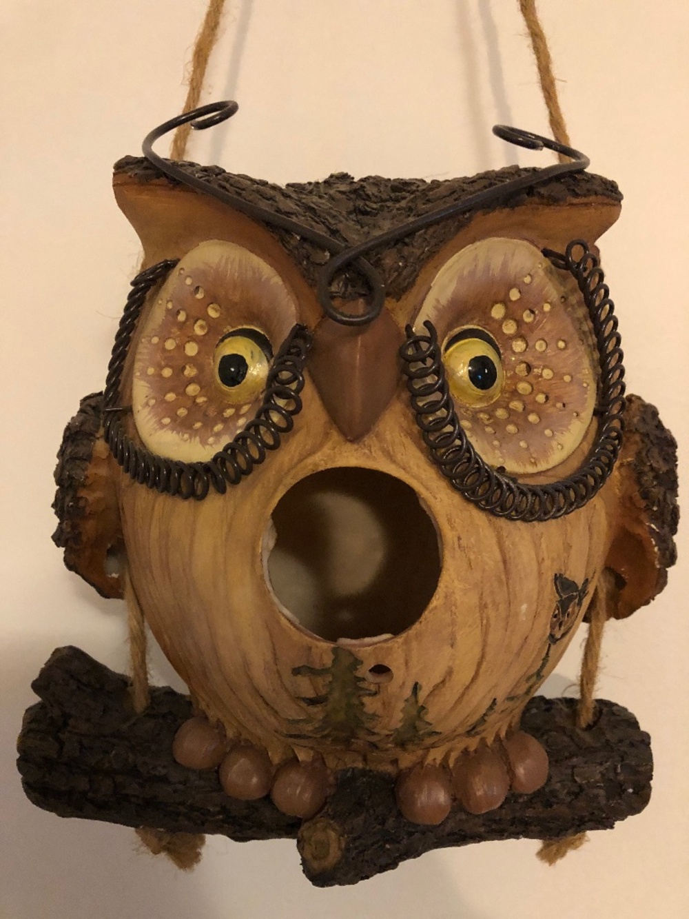 Quirky Owl Hanging Wall Home Decor Cottage Forest Nature Unique Rustic 70s Art